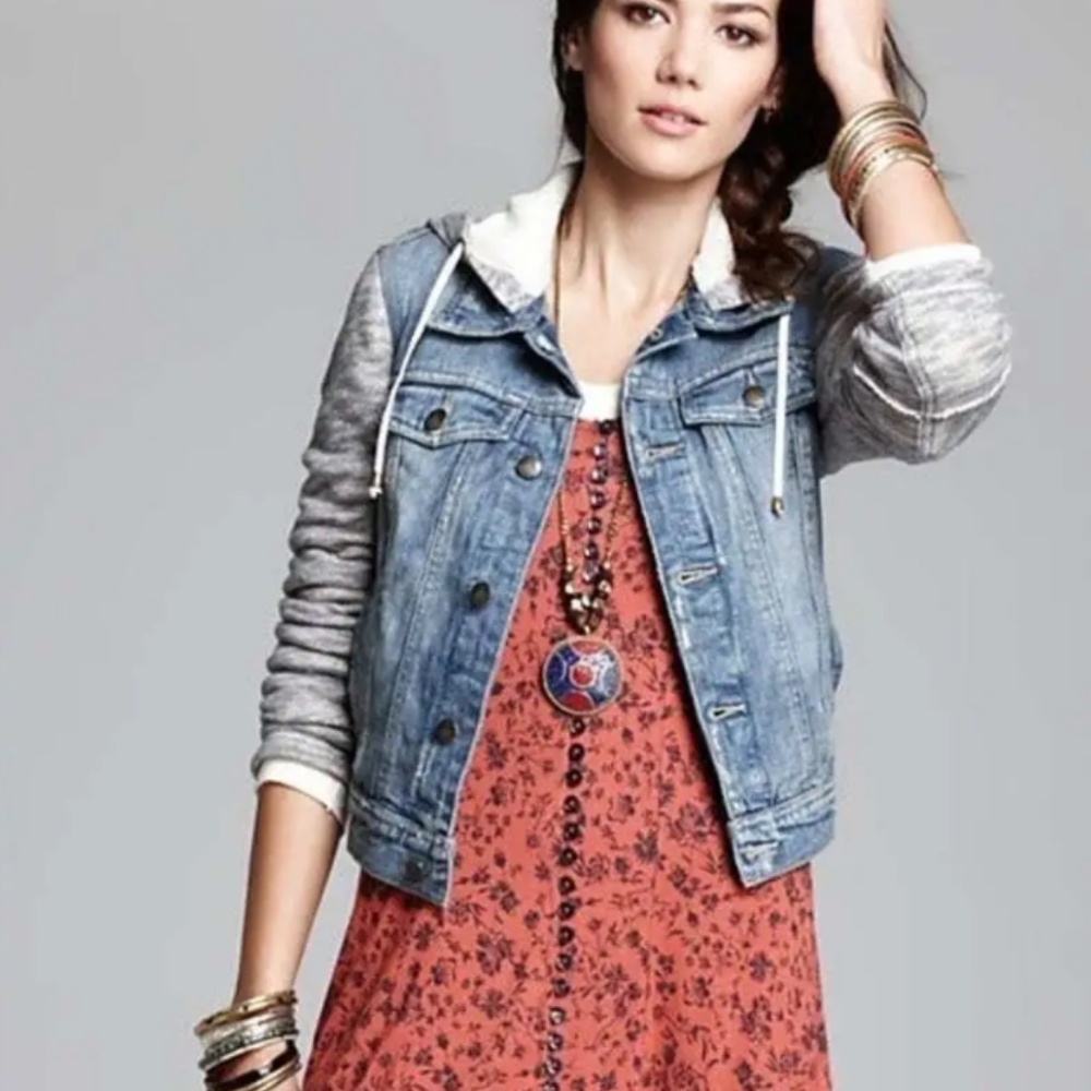 Free People Denim & Knit Hoodie Jacket